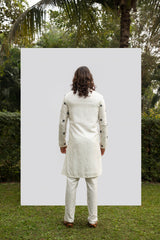 IVORY KURTA WITH BLACK MOTIF KURTA SET sasyafashion