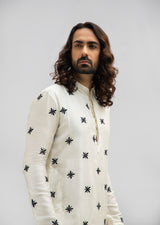 IVORY KURTA WITH BLACK MOTIF KURTA SET sasyafashion