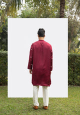 MAROON FRONT-OPEN MOTIF KURTA SET WITH DUPATTA sasyafashion