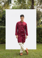 MAROON FRONT-OPEN MOTIF KURTA SET sasyafashion