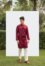 MAROON FRONT-OPEN MOTIF KURTA SET sasyafashion