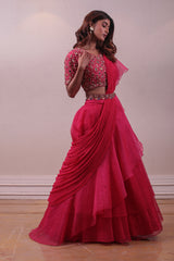 Fuchsia Pink Designer Drape Lehenga sasyafashion