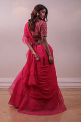 Fuchsia Pink Designer Drape Lehenga sasyafashion
