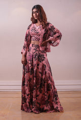 Pink Floral Printed Designer Jacket & Palazzo Set sasyafashion