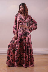 Pink Floral Printed Designer Jacket & Palazzo Set sasyafashion
