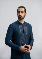 NAVY BLUE HEAVY MIRROR KURTA SET sasyafashion
