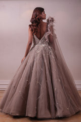 Designer Cape Emellished Bridal Ball Gown sasyafashion