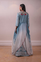 Designer Sky Blue Dress with Long Jacket sasyafashion