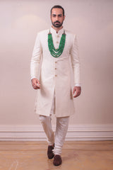 Designer White Thread Work Sherwani Set sasyafashion