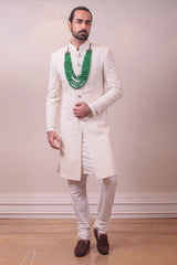 Designer White Thread Work Sherwani Set sasyafashion