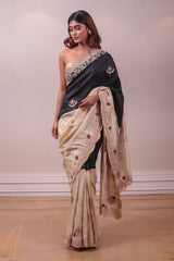 Designer Beige & Black Handloom Saree sasyafashion