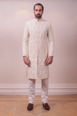 Designing Offwhite Raw Silk Multi Thread Work Sherwani Set sasyafashion