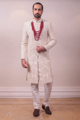 Designing Offwhite Raw Silk Multi Thread Work Sherwani Set sasyafashion