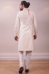 Designing Offwhite Raw Silk Multi Thread Work Sherwani Set sasyafashion