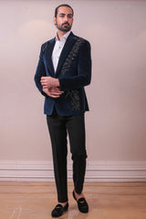 Designer Purssian Blue Blazer Set on Pintext Sequins Italian Fabric sasyafashion