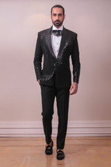 Designer Black Tuxedo Polynosic  Sequins Kardana Work sasyafashion