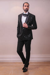 Designer Black Tuxedo Polynosic  Sequins Kardana Work sasyafashion
