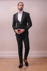 Designer Black Tuxedo Trouser with Intricate Sequins work on Polynosic Italian Fabric sasyafashion