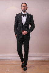 Designer Black Tuxedo Trouser with Intricate Sequins Kardana work on Polynosic Italian Fabric sasyafashion