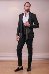 Designer Black Tuxedo Waist Coat Set Italian Fabric Kardana Work sasyafashion