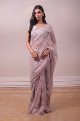 Designer Pastel Pink Organza Muslin Saree sasyafashion