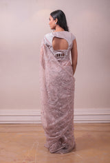 Designer Pastel Pink Organza Muslin Saree sasyafashion