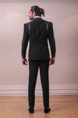 Designer Black Tuxedo Suit Italian Fabric Mettalic Work sasyafashion