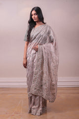 Designer Greyish Blue organza Saree sasyafashion