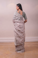 Designer Greyish Blue organza Saree sasyafashion