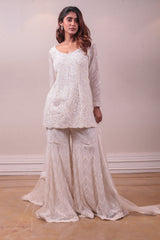 Designer White Net Embellished Sharara Set sasyafashion