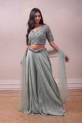 Designer Greyish Blue Net Embodied Sharara Set sasyafashion