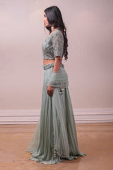 Designer Greyish Blue Net Embodied Sharara Set sasyafashion