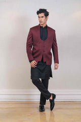 Kurta Jacket For Men In Maroon & Black Colour sasyafashion