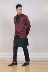 Kurta Jacket For Men In Maroon & Black Colour sasyafashion