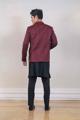 Kurta Jacket For Men In Maroon & Black Colour sasyafashion
