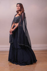Designer Georgette Embodied Purssian Blue Lehenga sasyafashion