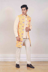 Kurta Jacket For Men In Yellow, Cream Colour sasyafashion