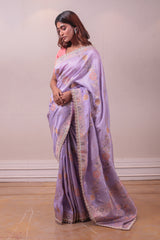 Designer Lavender muslin Saree sasyafashion