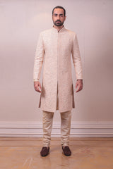 Designer Beige Sherwani Set on Raw Silk Multi Highlight with Beads& Kardana work sasyafashion