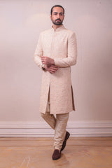 Designer Beige Sherwani Set on Raw Silk Multi Highlight with Beads& Kardana work sasyafashion