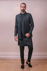 Designer Blackish Grey Teri Silk  Bandhgala Set with Kardana work sasyafashion