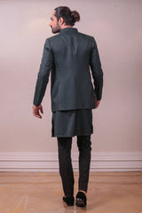 Designer Blackish Grey Teri Silk  Bandhgala Set with Kardana work sasyafashion