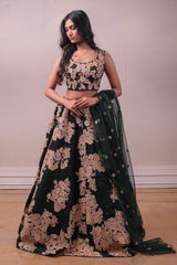 Designer Green Sequin Lehenga Net Dupatta sasyafashion