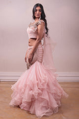 Modern Designer Silhouette's Rosy Pink Ruffled Lehenga sasyafashion