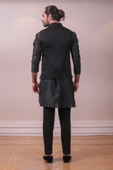 Designer Raw Silk Nehru Jacket with Kurta Pajama Set With Multi Thread Floral Work sasyafashion