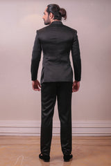 Designer Black Italian Fabric with Mettalic Embodded Bandhgala Set sasyafashion