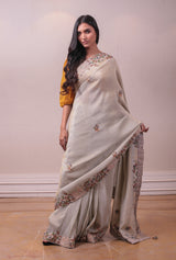 Designer Beige Dola Silk saree sasyafashion