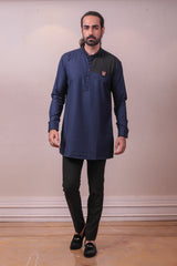 Designer Navy Blue Kurta Hand Painted Highlighted with Broach sasyafashion