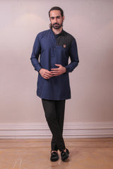 Designer Navy Blue Kurta Hand Painted Highlighted with Broach sasyafashion