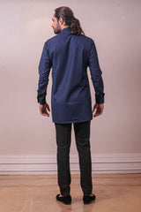 Designer Navy Blue Kurta Hand Painted Highlighted with Broach sasyafashion